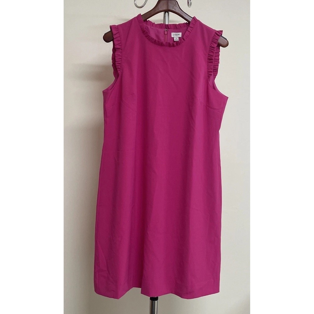 NWT J. Crew Ruffle Neck Suit Sheath Dress Hot Pink Brunch Office Look Women's 16